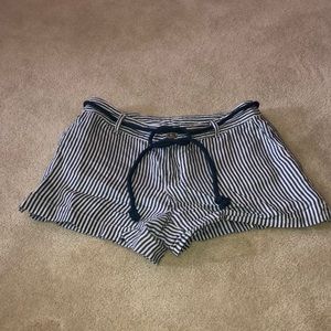 Striped Linen/Canvas Shorts with Rope Belt
